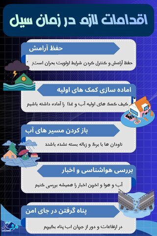 اینفوگرافیک/ در زمان وقوع سیل چه کنیم؟ اینفوگرافیک/ در زمان وقوع سیل چه کنیم؟