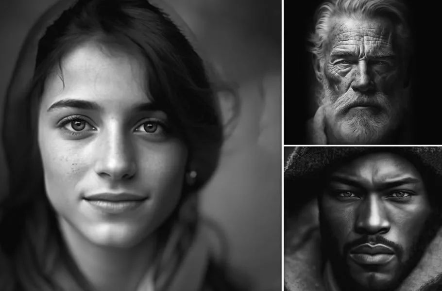 ۸ نمونه پرامپت پرتره سیاه سفید برای ساخت عکس‌های حرفه‌ای و هنری