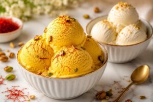 بستنی سنتی زعفرانی را بدون دستگاه و بدون ثعلب درست کنید | چرا بافت بستنی یخی می شود؟ + راهکار