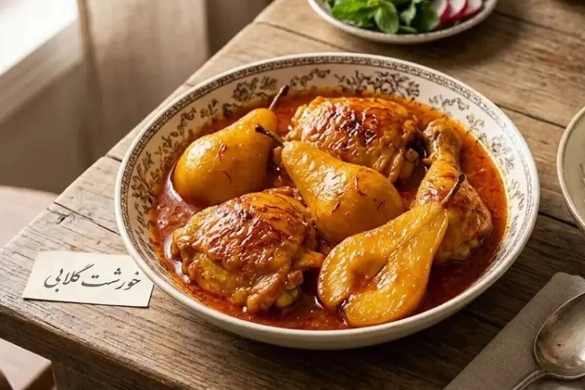 خورشت گلابی با مرغ؛ ترکیب هوشمندانه طعم‌های میوه‌ای و زعفرانی